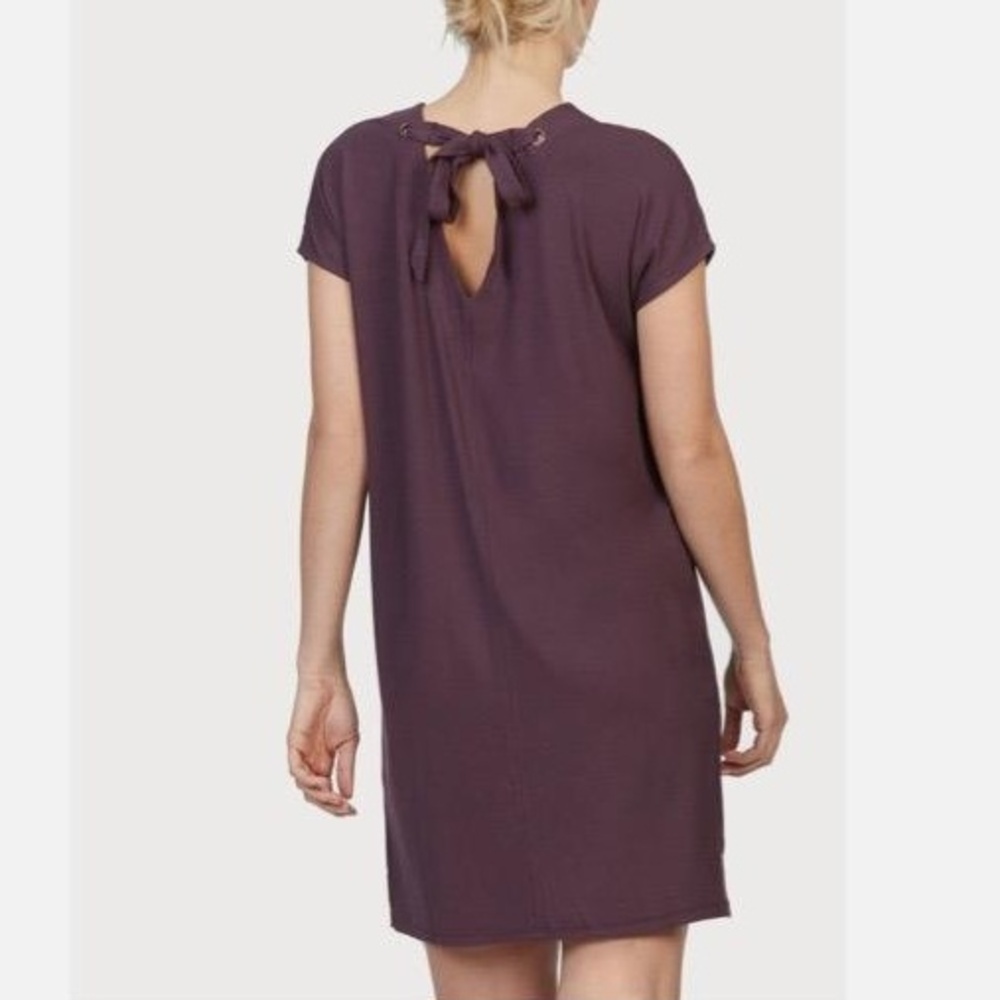 Lilla P Double V-Neck Dark Purple Tie Back Dress Size L Sleeveless Minimalist‎